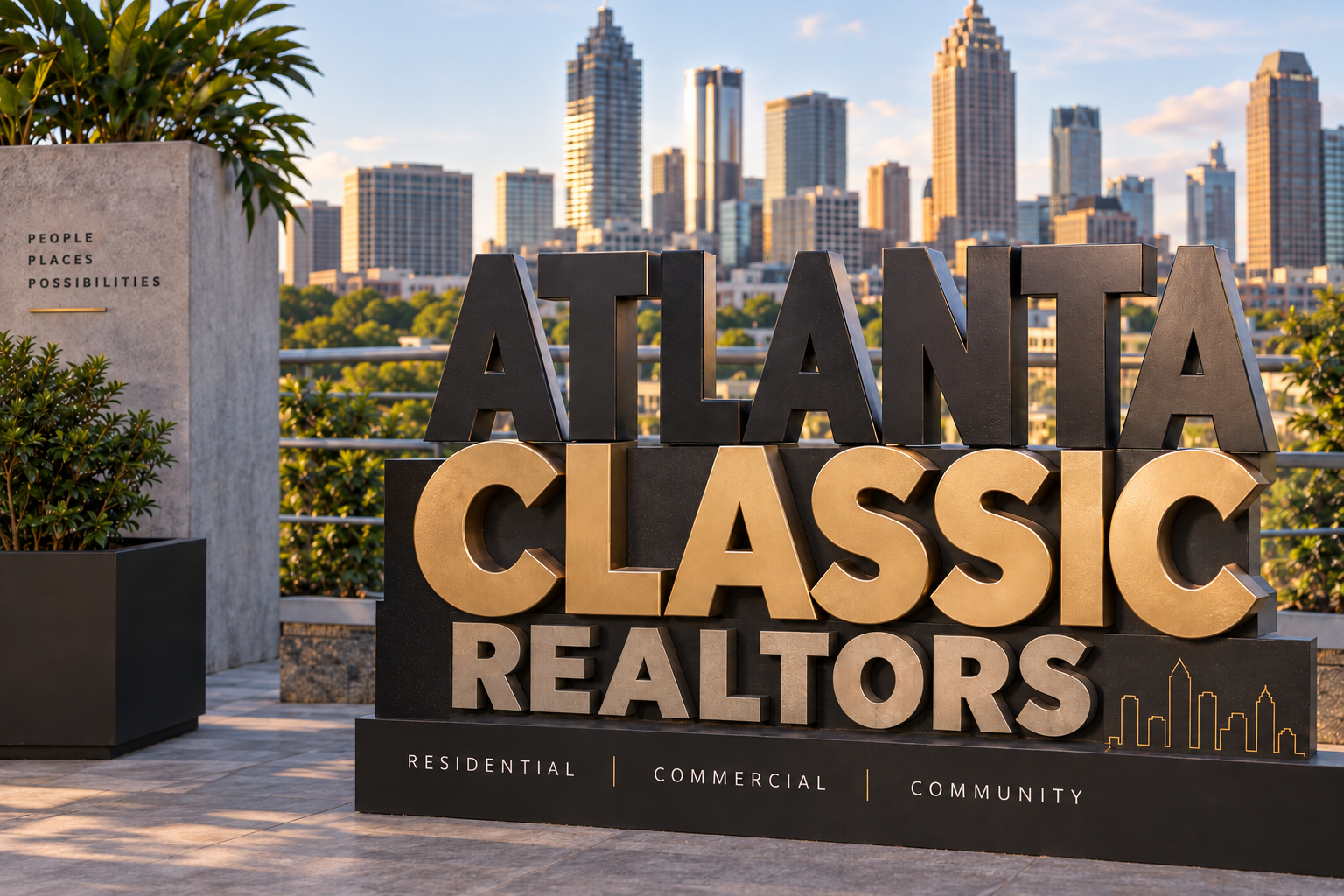Atlanta Classic Realtors rooftop branding overlooking the Atlanta skyline